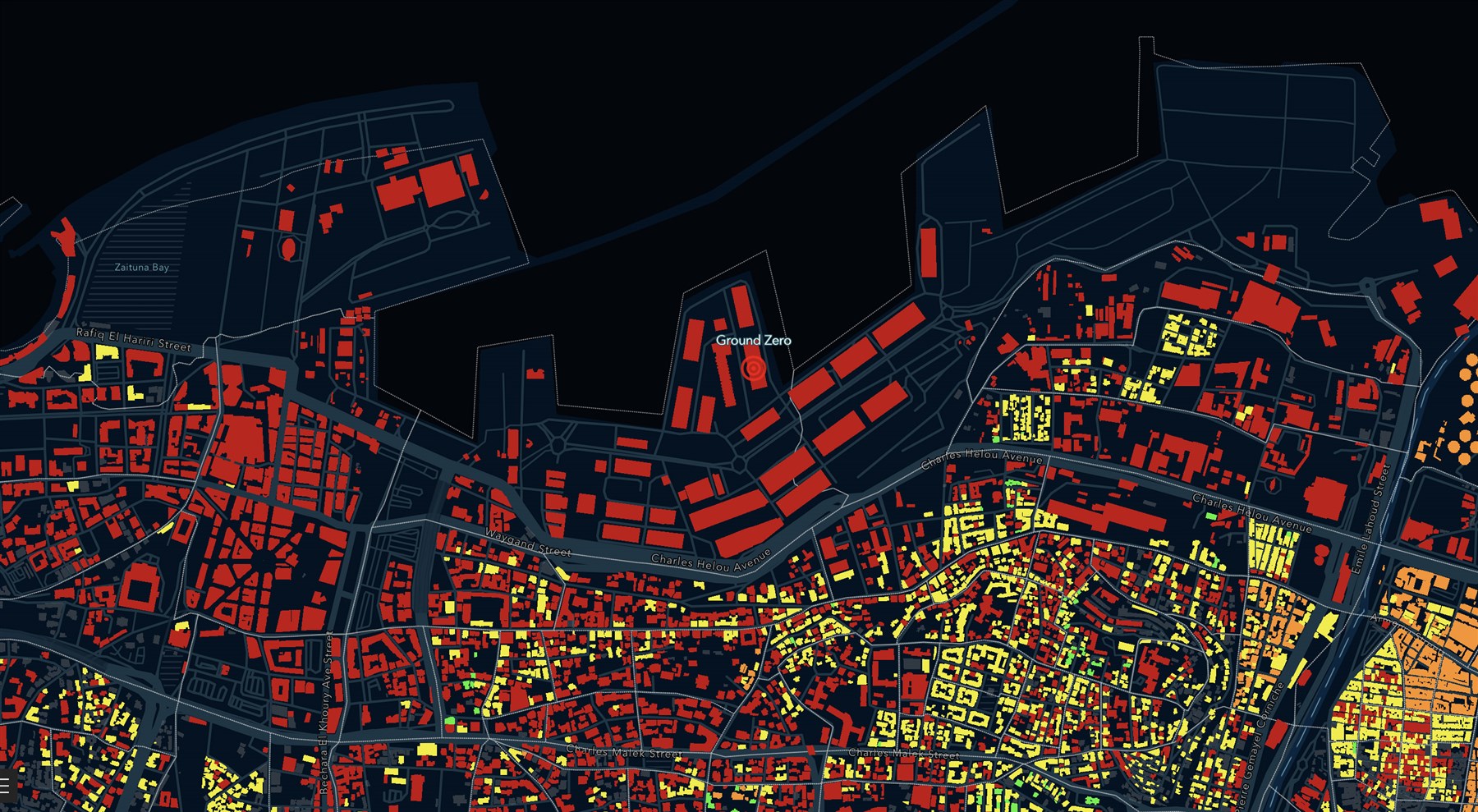 Map 1. Map of Destruction and Location of Port Blast, BUL Observatory (Beirut Recovery Map), Source: https://beirutrecovery.org/